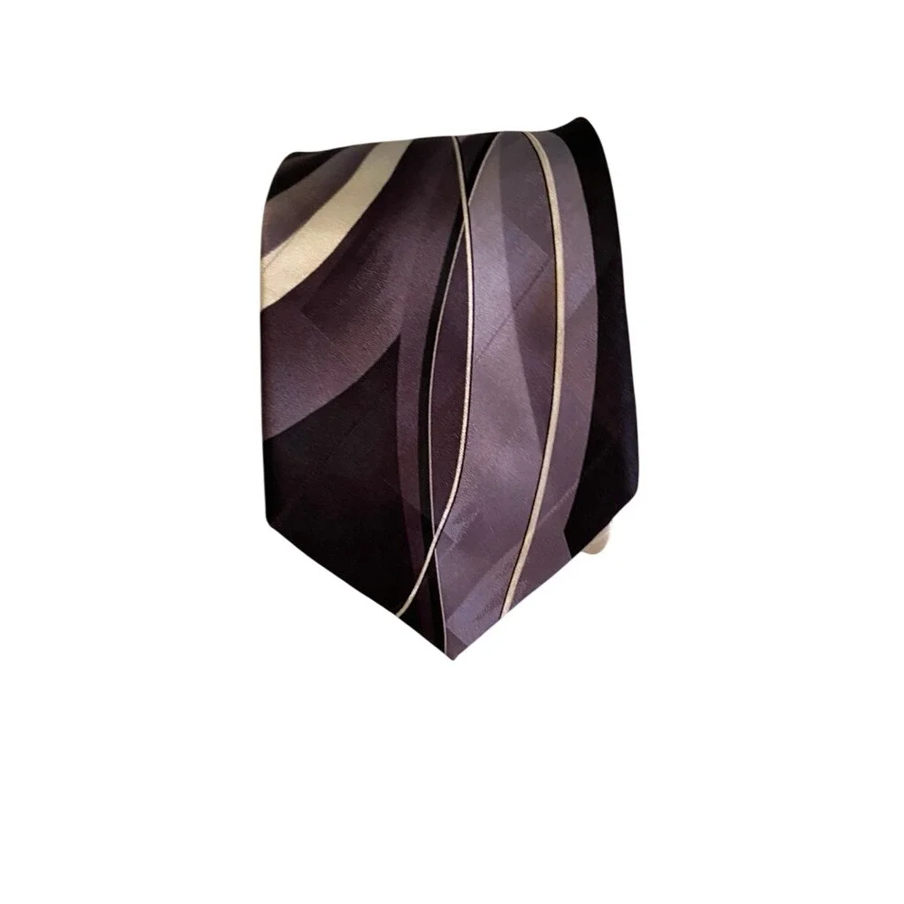 Puritan Mens Silk Tie Purple Grey Black Abstract Swirl Stain Resistant Handmade